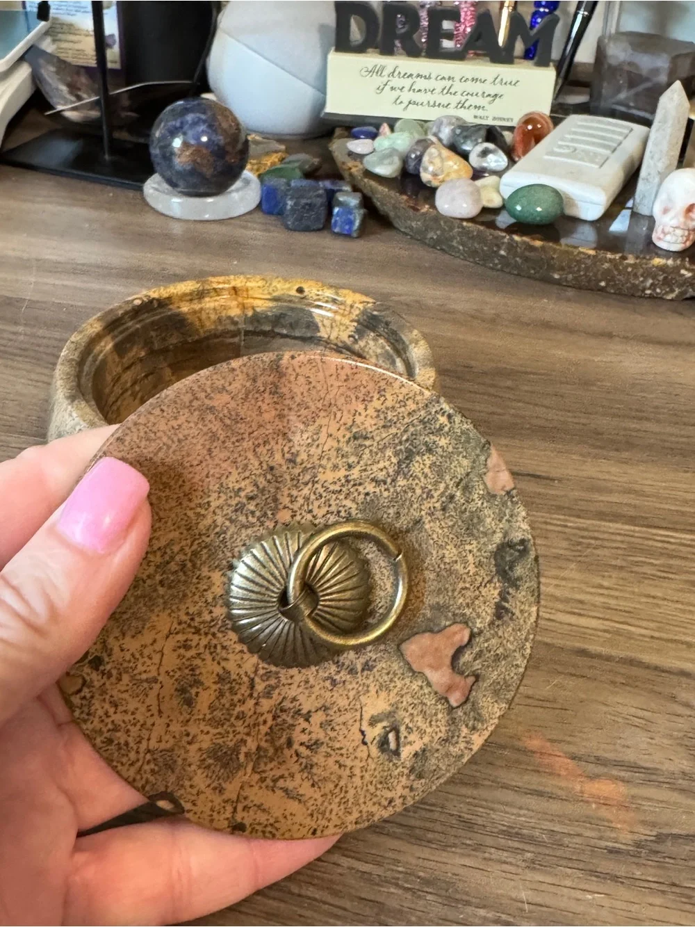 Picture Jasper Bowl With Lid.  4 in round & 1.25in deep